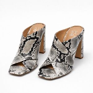 New York & Company Snake Pattern Mules - Black, White, and Gray